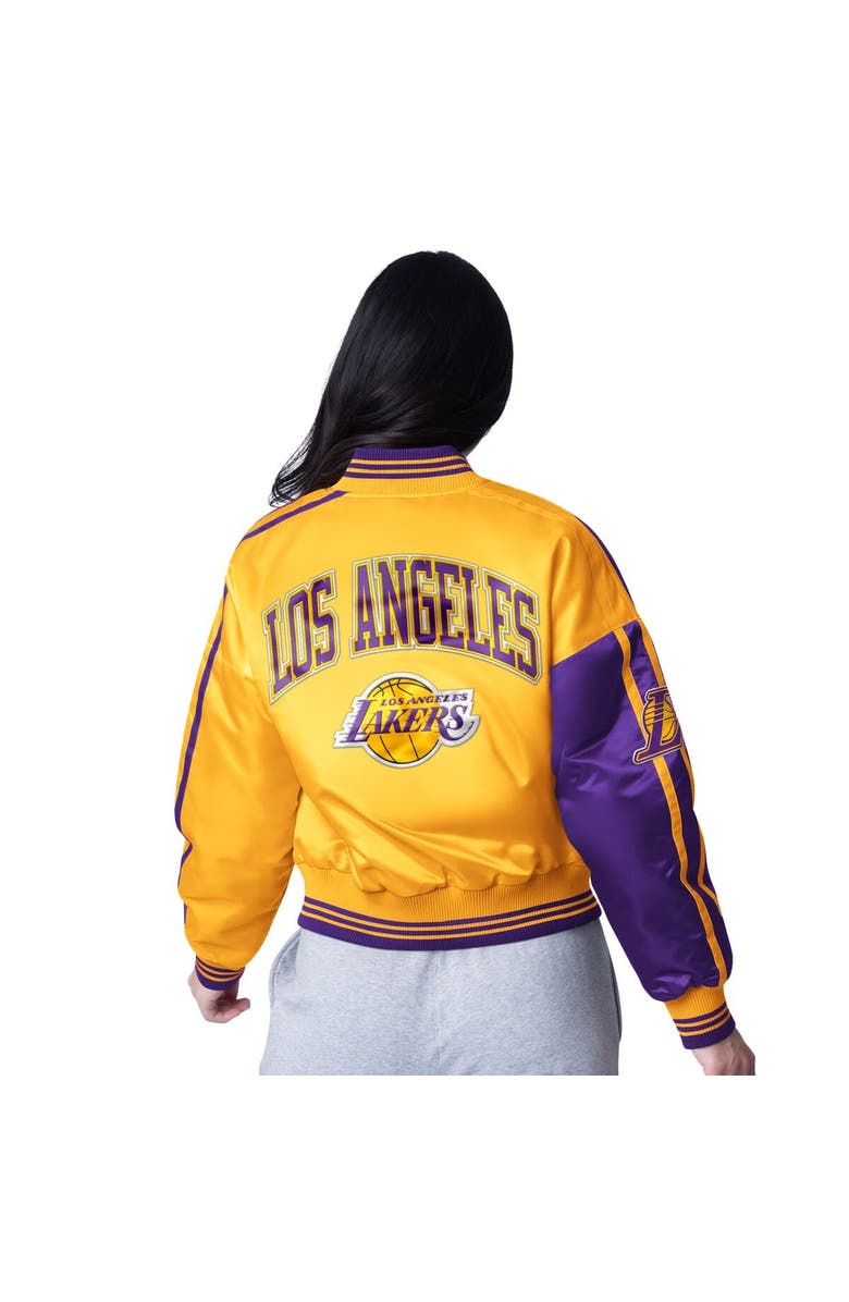 STARTER Women's Starter  Gold/Purple Los Angeles Lakers Zone Blitz Cropped Full-Snap Satin Jacket, Alternate, color, Gold