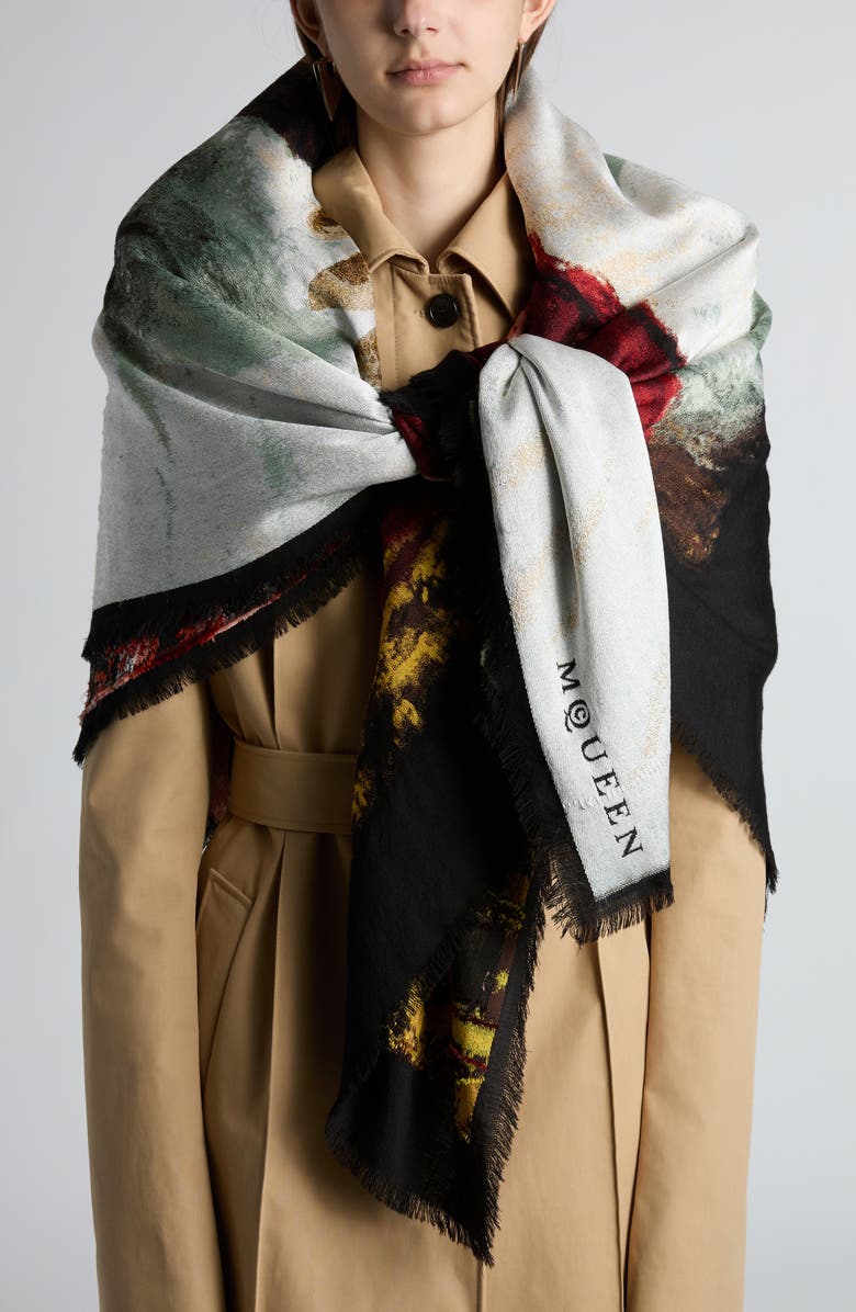 McQueen Painting Fringe Scarf, Alternate, color, 