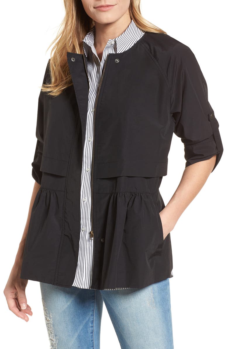 Caslon<sup>®</sup> Peplum Cotton Blend Utility Jacket, Main, color,