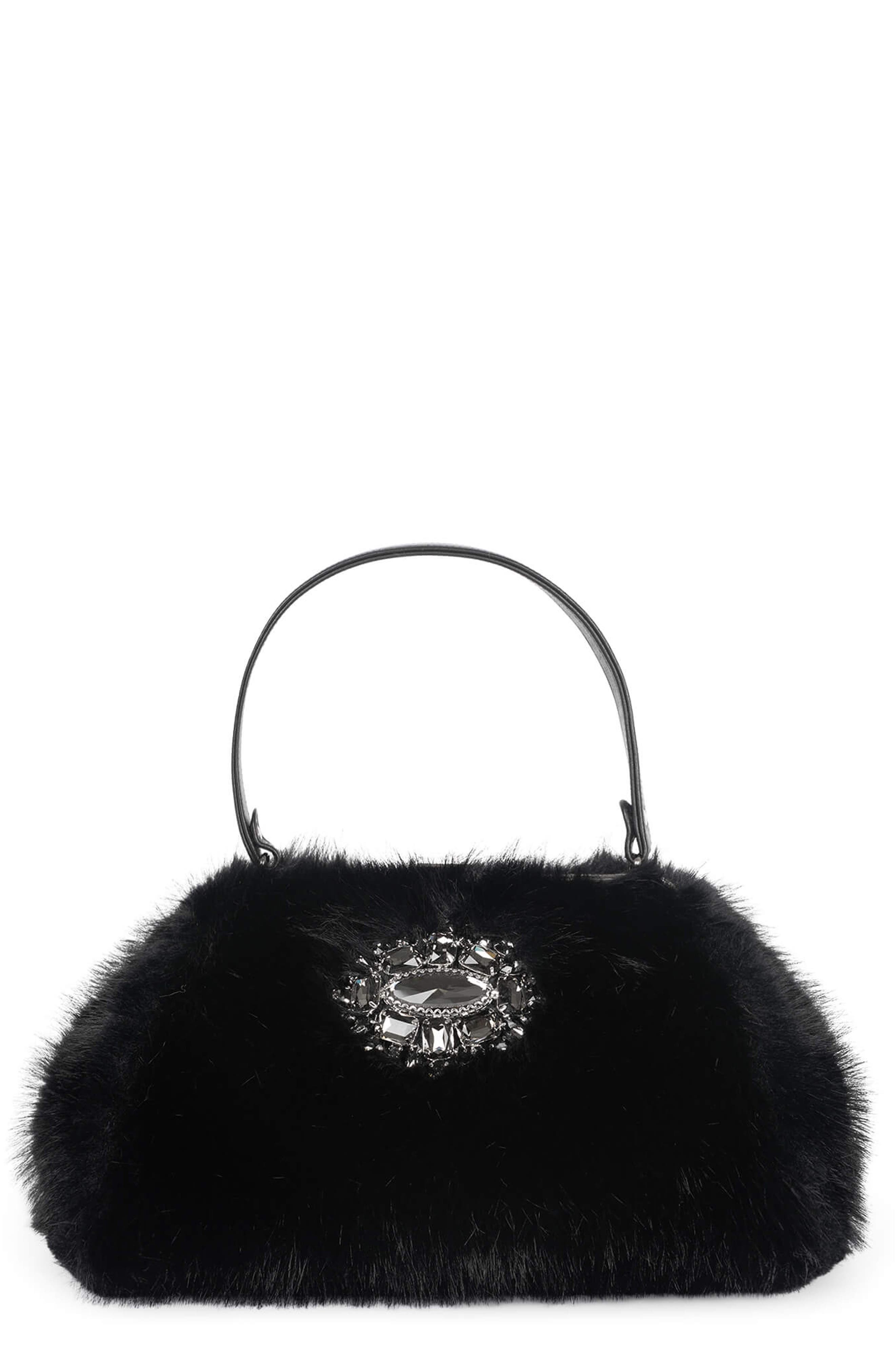 Jeffrey Campbell Gabor Faux Fur Satchel Handbag, Main, color, Black Combo