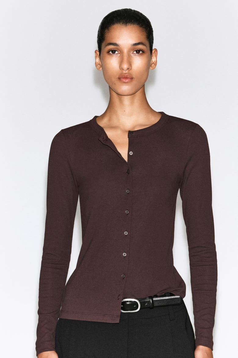 Jersey Cardigan Top, Alternate, color, BORDEAUX