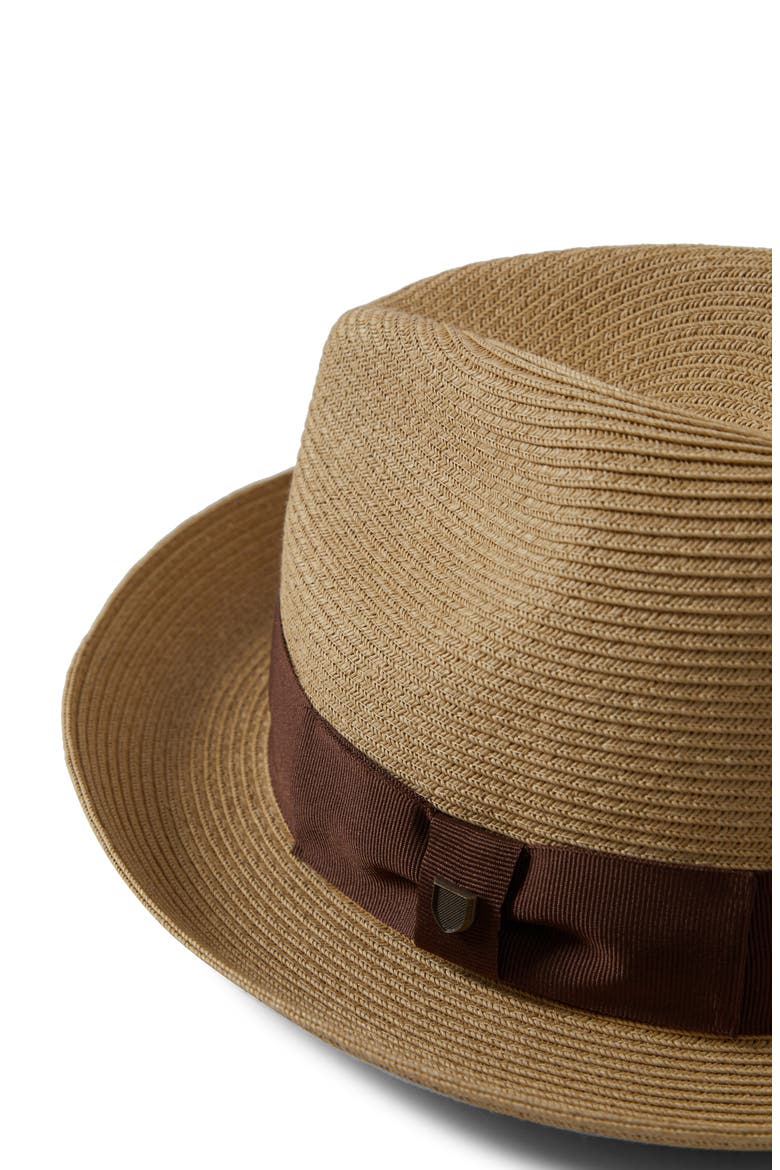 Horton Packable Straw Fedora, Alternate, color, DARK TAN/LIGHT BROWN