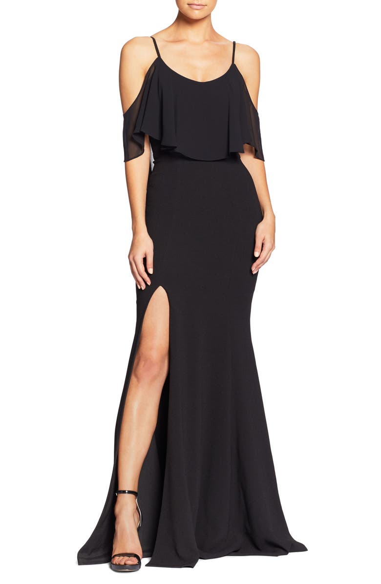 Dress the Population Diana Cold Shoulder Side Slit Gown, Main, color, 