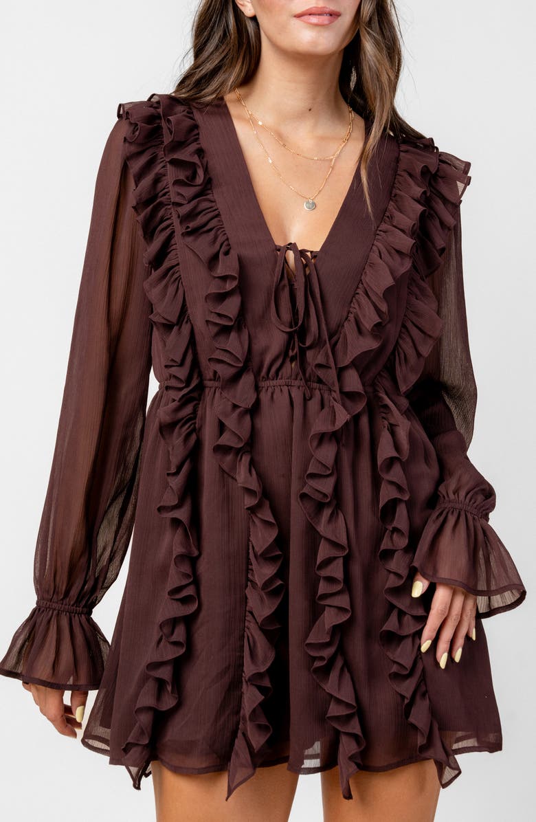 Beivy Long Sleeve Ruffle Front Minidress, Alternate, color,