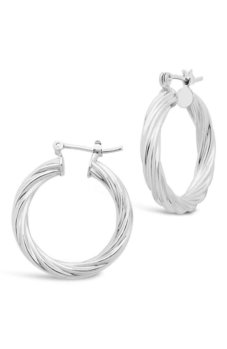 Sterling Forever Twist Hollow Hoop Earrings, Main, color, Silver