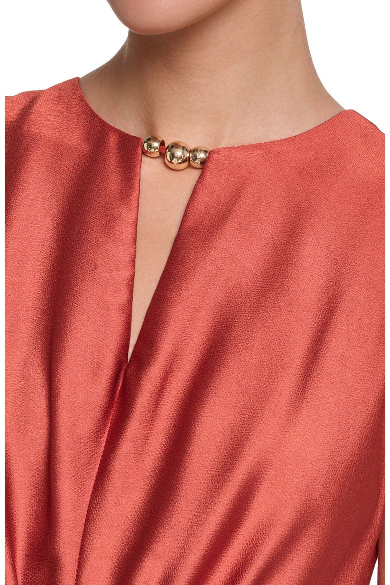 Sleeveless Satin Midi Dress With Layered Skirt, Alternate, color, Cognac