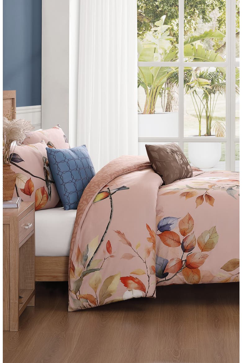 Peachy Dogwood Reversible 5-Piece Comforter Set, Alternate, color, PINK