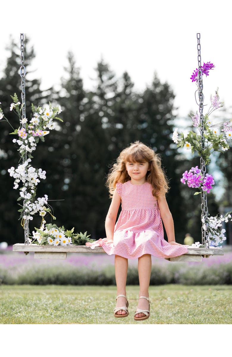 Deux par Deux Little Girl's Peasant Dress With Frill Sleeves Vichy Dusty Rose, Alternate, color,