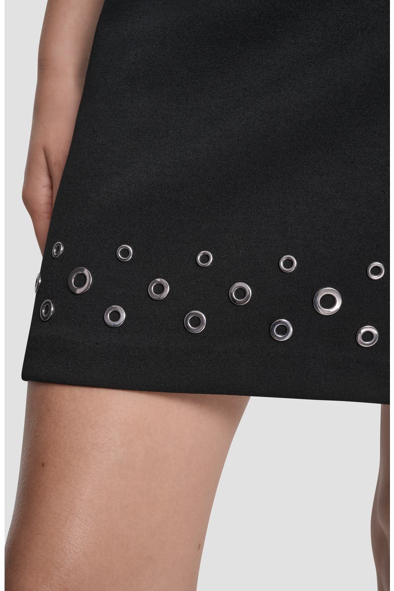 Grommet Trim Ponte Knit Miniskirt, Alternate, color, BLACK