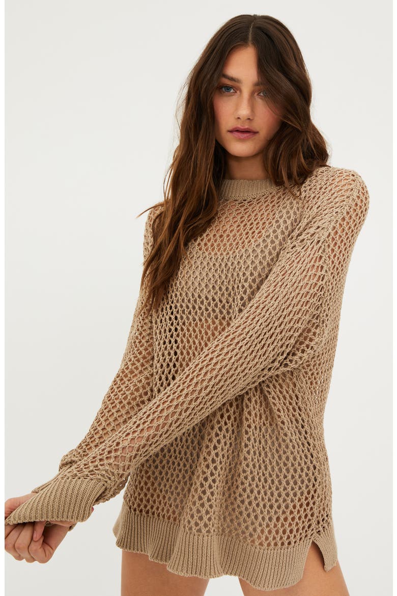 Hilary Long Sleeve Open Knit Cover-Up Sweater Tunic, Alternate, color, TAN
