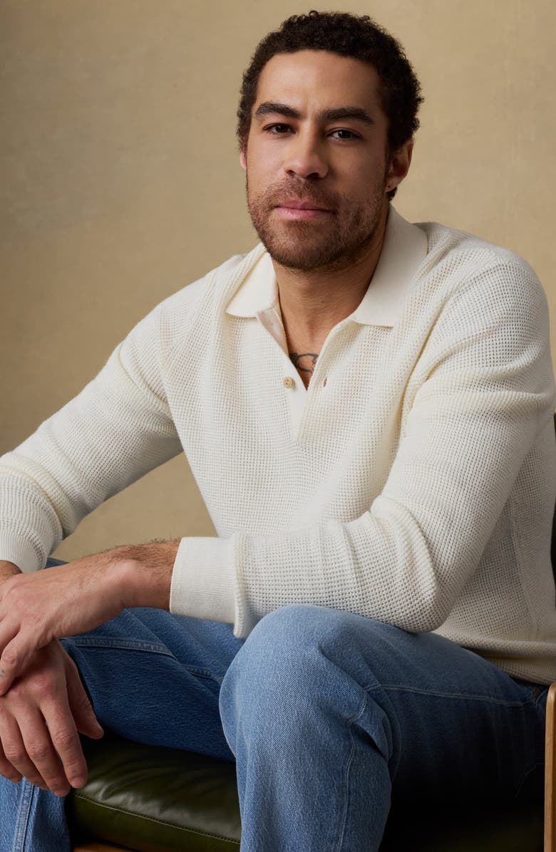 Faherty Sunwashed Organic Cotton Polo Sweater, Alternate, color, Natural