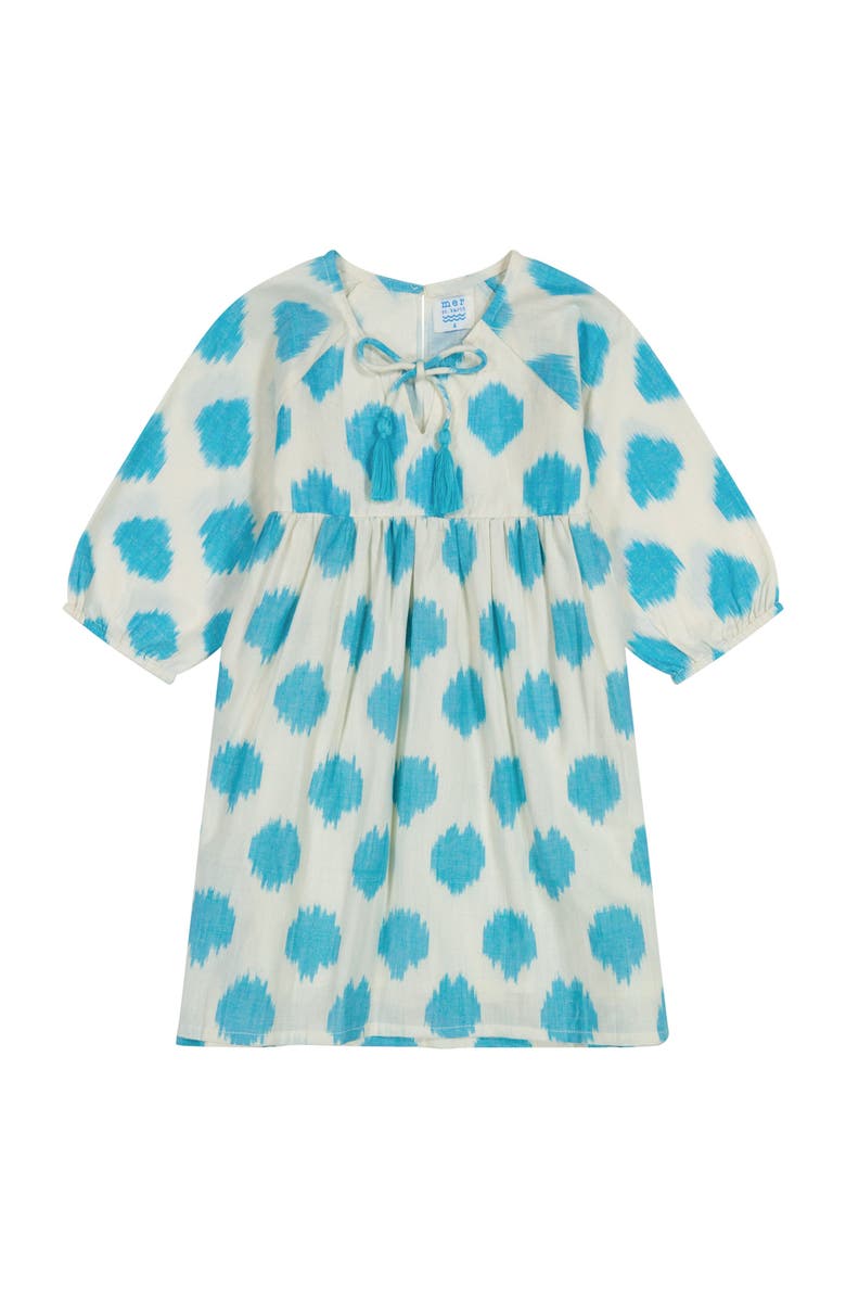Mer St. Barth Sara Girl's Popover Dress Cream Aqua Ikat, Main, color,