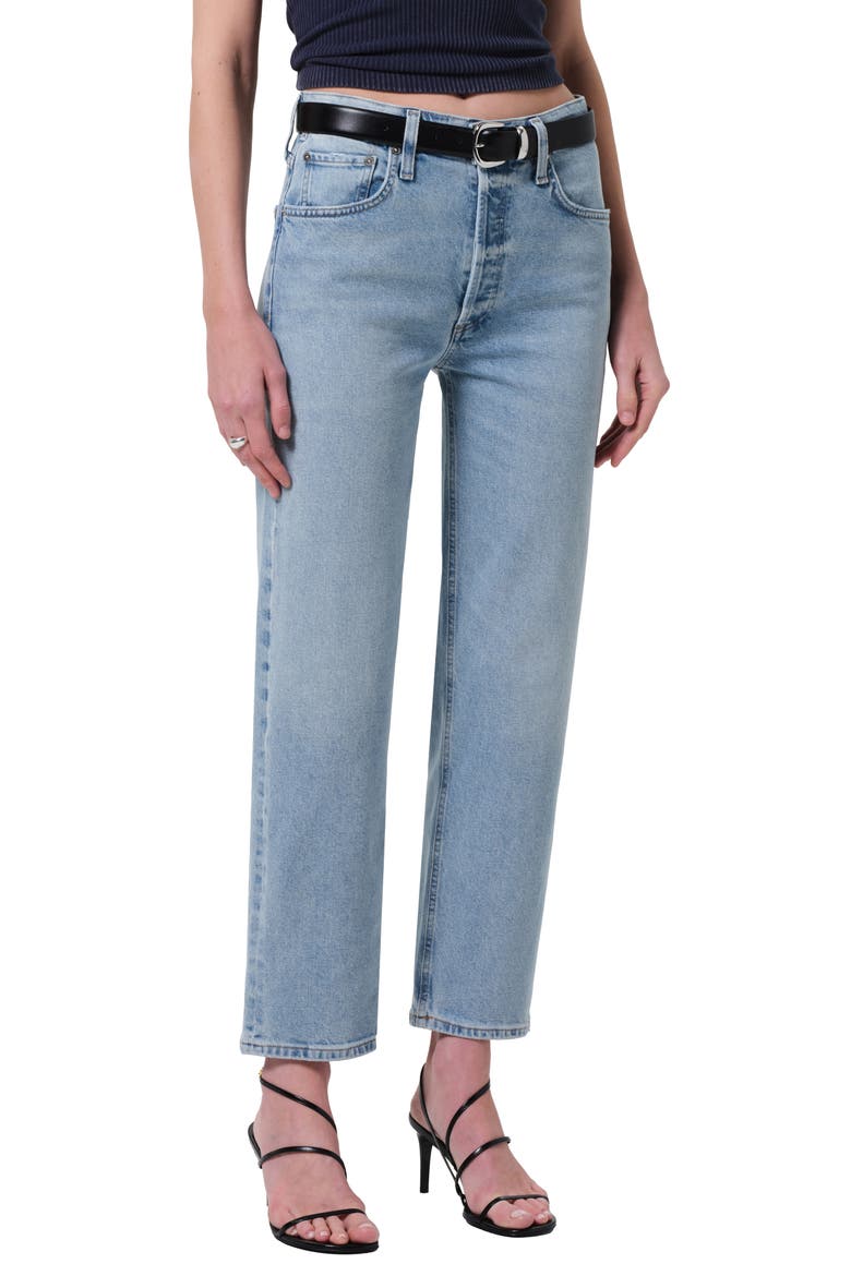 Delfina High Waist Straight Leg Jeans, Main, color, SALOON