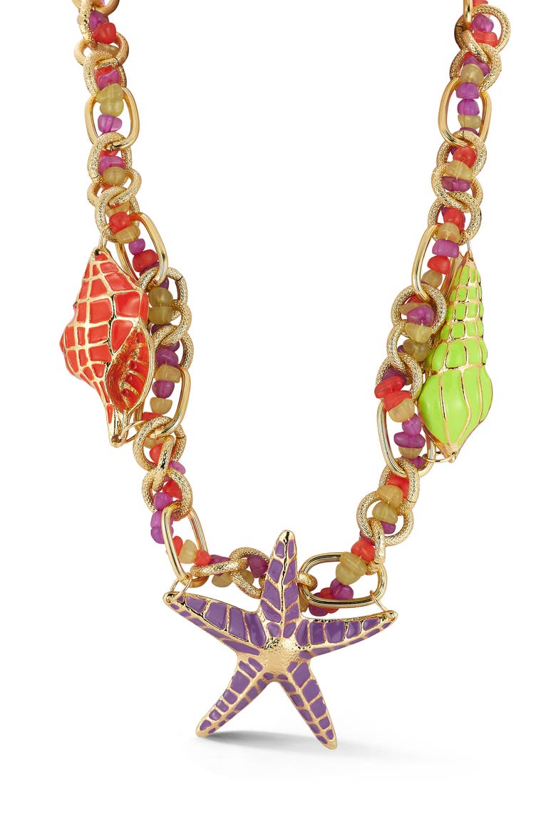 Starfish Pendant Link Necklace, Main, color, GOLD