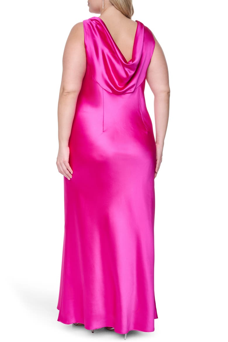 Cowl Neck Sleeveless Satin Gown, Alternate, color, FUCHSIA