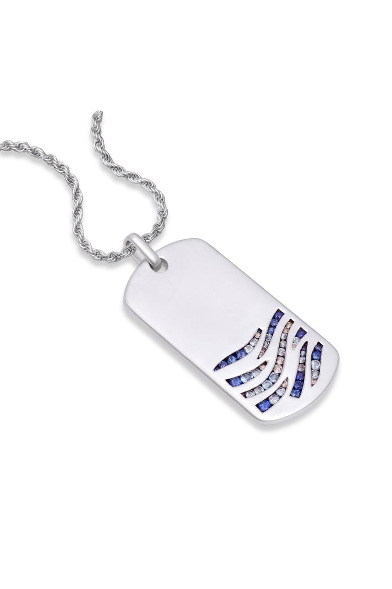 Deep Blue Sea Sapphire & Topaz Silver Tag Necklace, Alternate, color, Silver