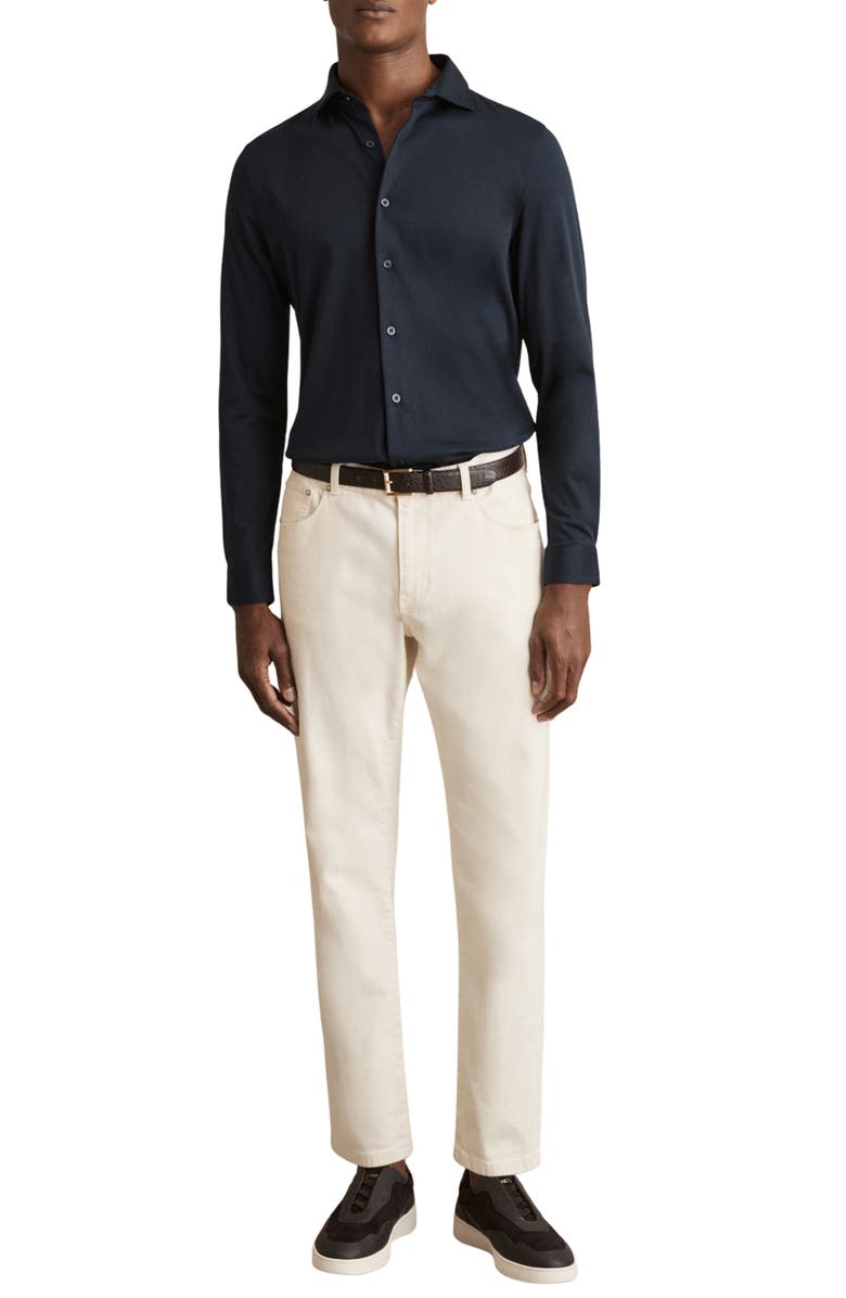 Reiss Duke Air-Water Slim Fit Knit Button-Up Shirt, Alternate, color, Navy