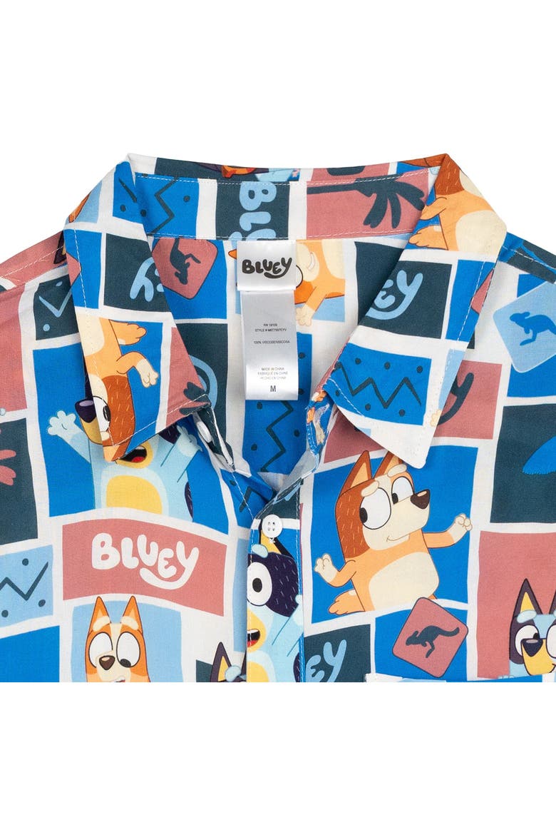 Hawaiian Short Sleeve Button Down Shirt, Alternate, color, Bluey Bingo Cream