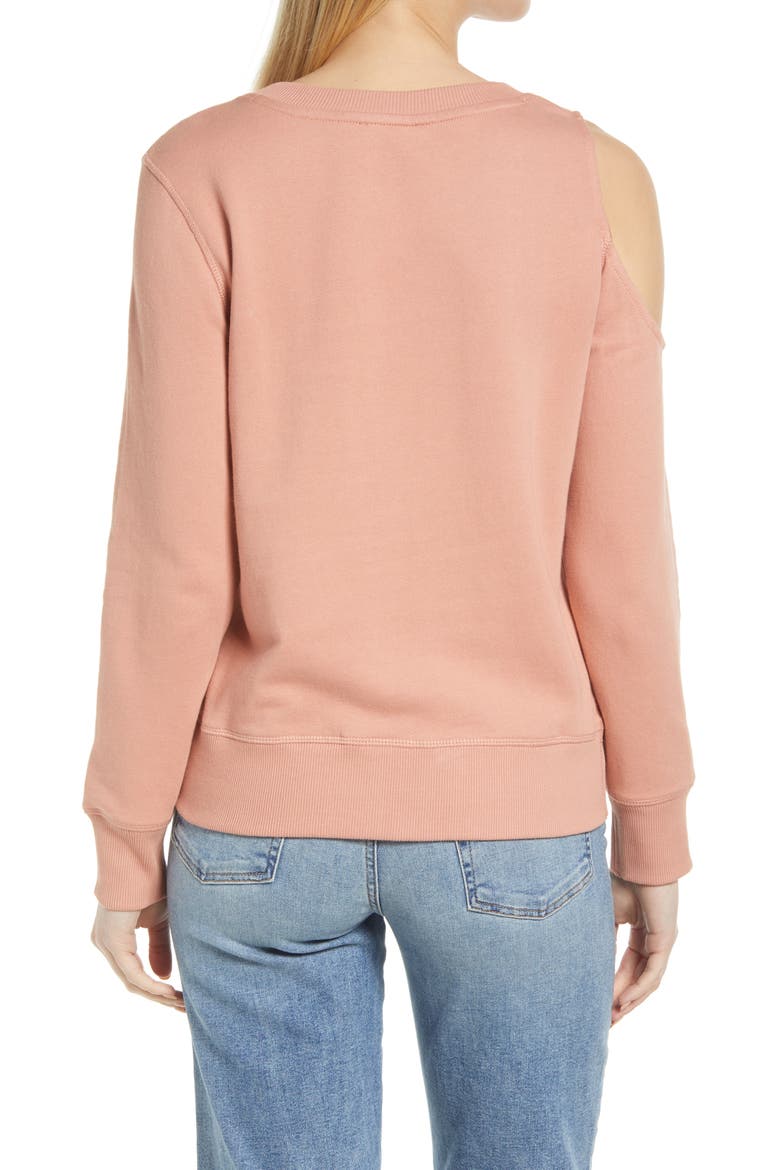 Shoulder Cutout Crewneck Cotton Top, Alternate, color, CLAY ROSE