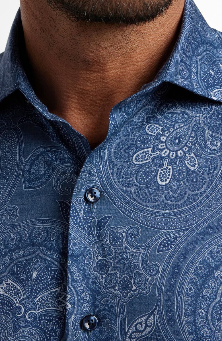 David Donahue Paisley Print Cotton Button-Up Shirt, Alternate, color, Navy