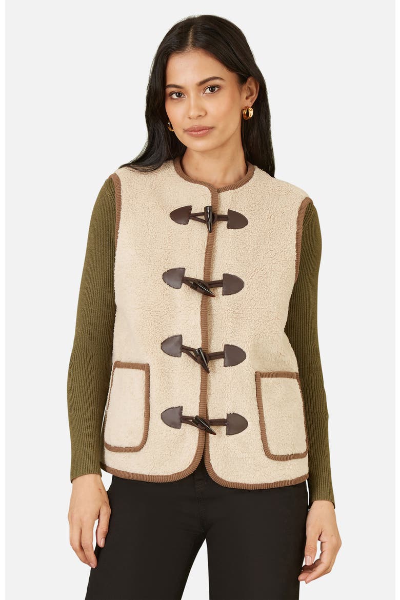 Faux Leather Button Detail Gilet, Main, color, Cream