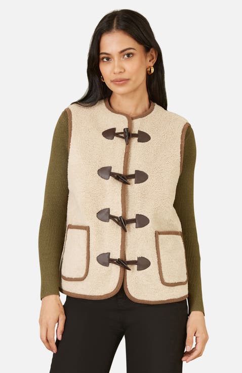 Faux Leather Button Detail Gilet