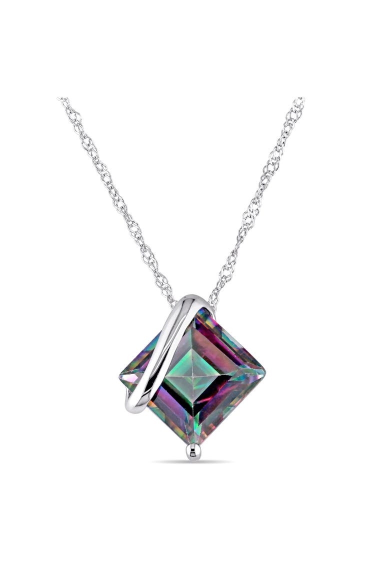 Gemstone Square Solitaire Necklace 10K, Main, color, Exotic Green Topaz
