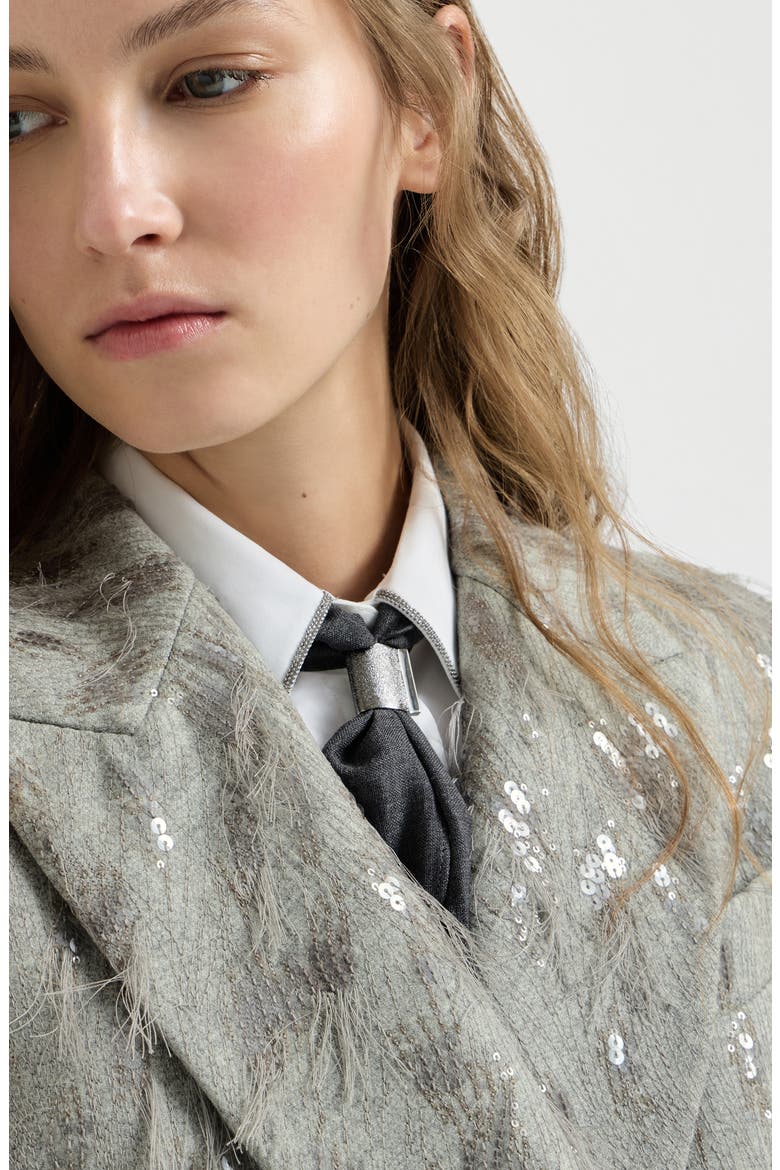 Virgin wool and cashmere twill flannel vest with dazzling lynx embroidery, Alternate, color, Grey