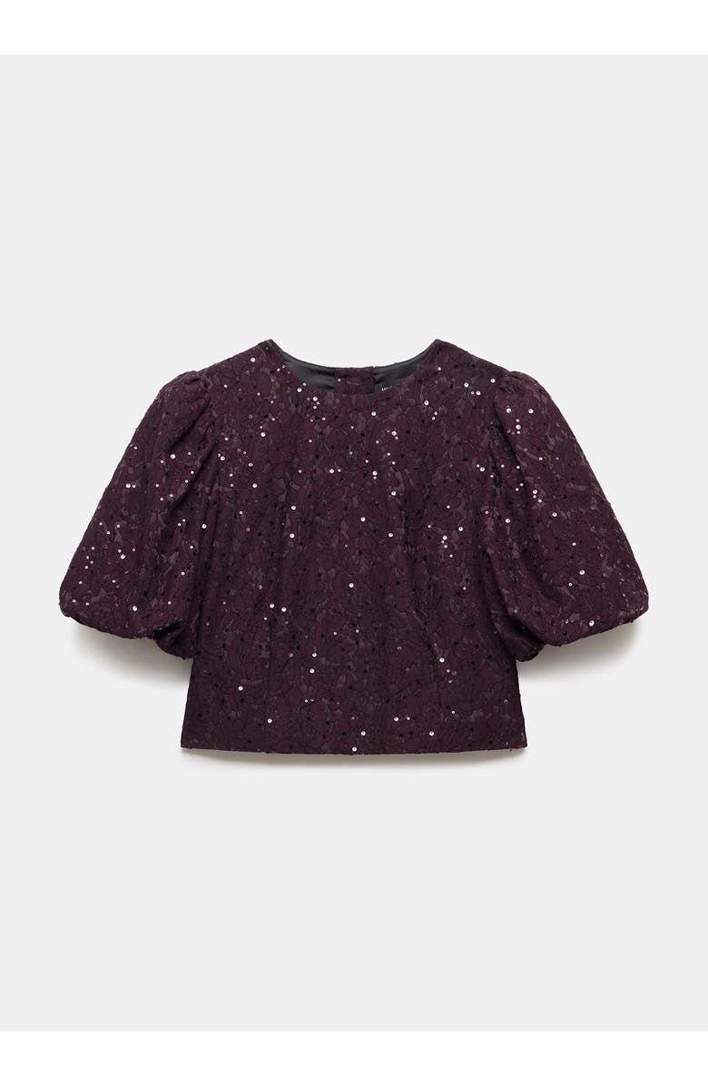 MINT VELVET Sequin Lace Puff Sleeve Top, Alternate, color, Burgundy