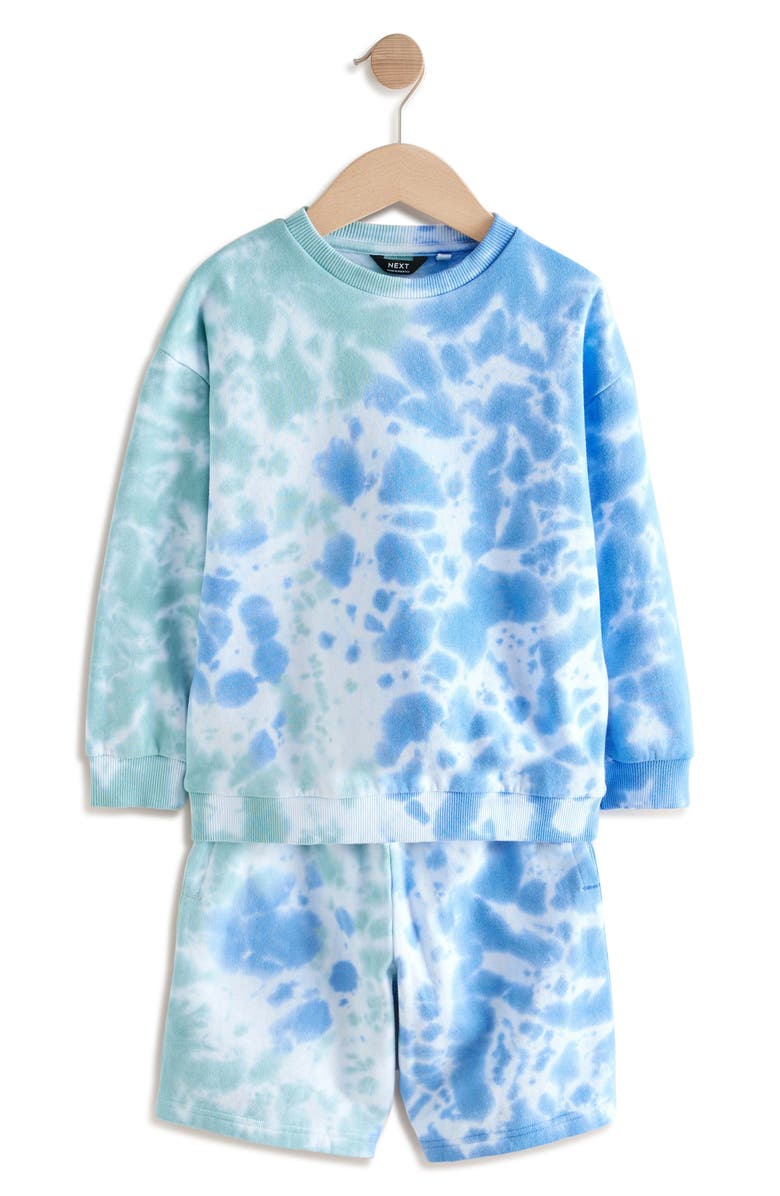 NEXT Kids' Tie Dye Cotton Sweatshirt & Shorts Set, Main, color, Blue