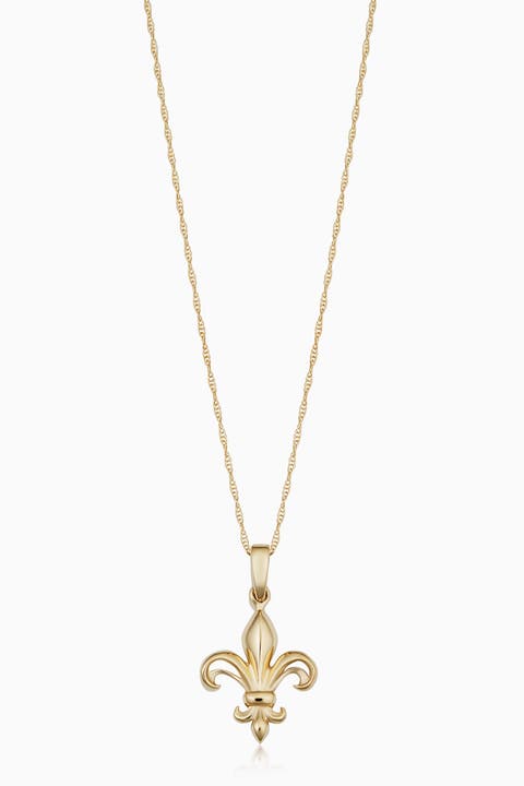 14K Yellow Gold Fleur De Lis Pendant Necklace