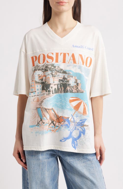 Vinyl Icons Positano V-neck Graphic T-shirt In Marshmallow