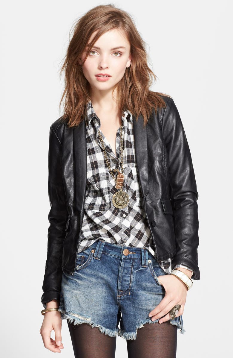 Free People Shrunken Faux Leather Blazer, Main, color, 