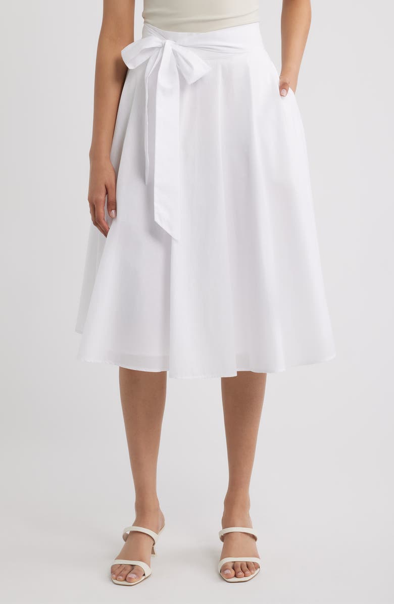 Tahari ASL Tie Waist Midi Skirt, Main, color, Ivory