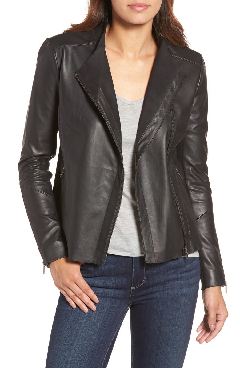 Halogen<sup>®</sup> Asymmetrical Leather Jacket, Main, color, 