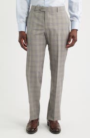 Berle Light Grey Plaid Flat Front Wool Dress Pants
