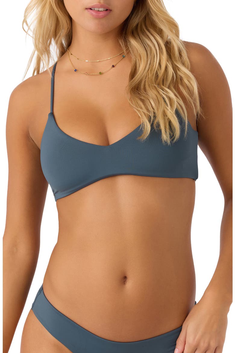 Saltwater Solids Huntington Lace-Up Bikini Top, Main, color, SLATE