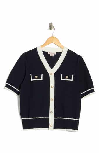 Nanette Lepore Preppy Pointelle Short Sleeve Sweater