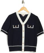 Nanette Lepore Preppy Pointelle Short Sleeve Sweater