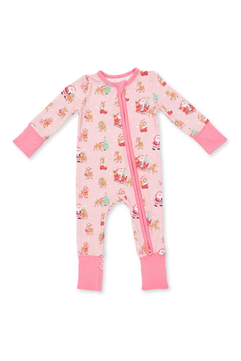 Kids' Santa and Reindeer Print One-Piece Pajamas, Main, color, PINK