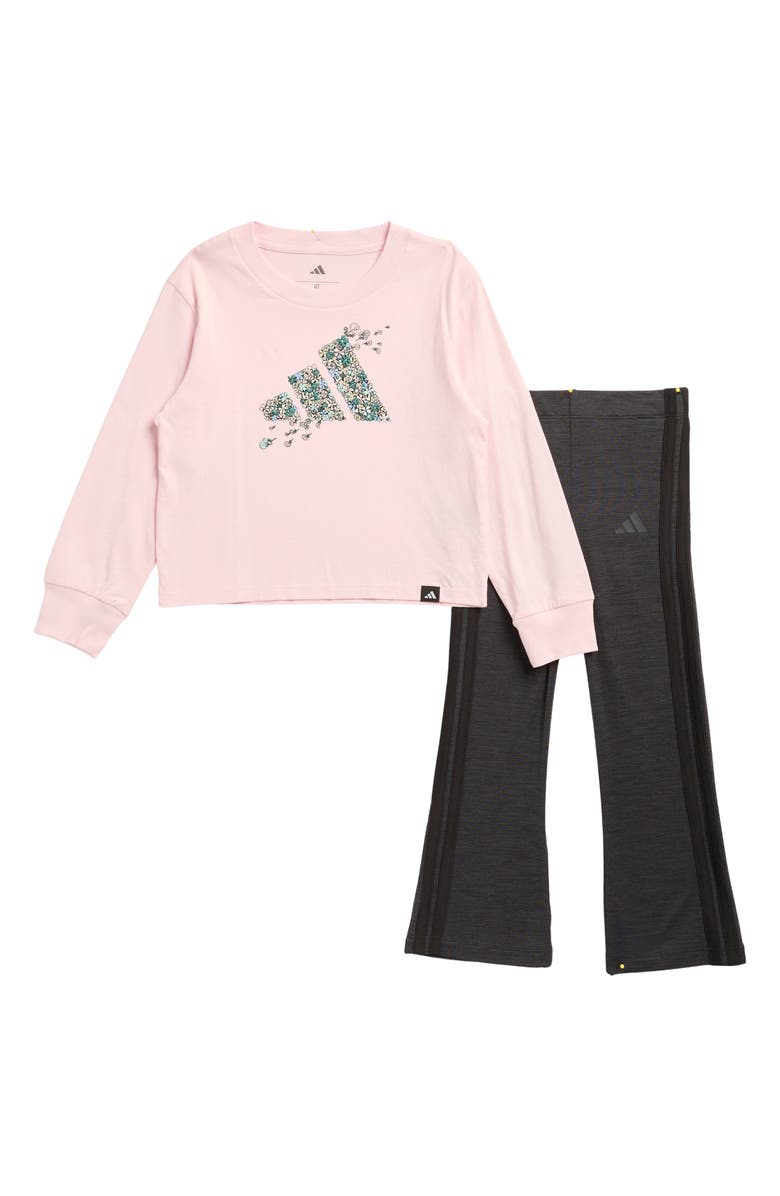 adidas Kids' Long Sleeve Graphic T-Shirt & Flare Leggings Set, Main, color, Clear Pink