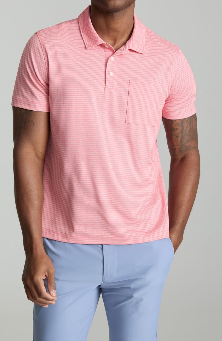 UNTUCKit Gilbert Stripe Pocket Piqué Performance Polo, Main, color, Pink