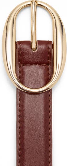 Oval Buckle Faux Leather Belt