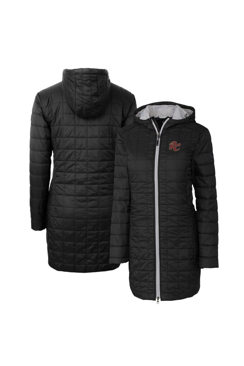 Women's Cutter & Buck Black Sacramento River Cats Rainier Primaloft Eco Insulated Hooded Long Coat, Main, color, Black