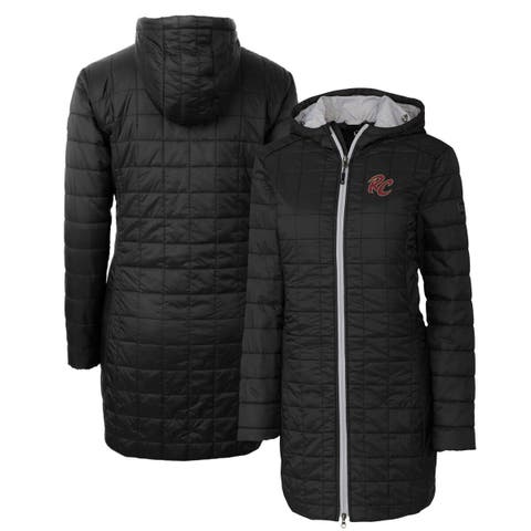 Women's Cutter & Buck Black Sacramento River Cats Rainier Primaloft Eco Insulated Hooded Long Coat