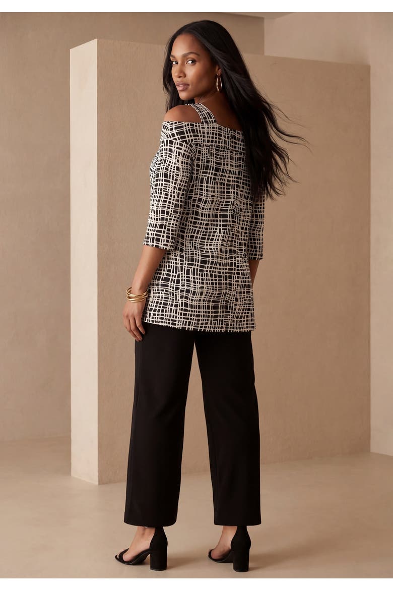 Cold Shoulder Top, Alternate, color, BLACK WHITE WEAVE
