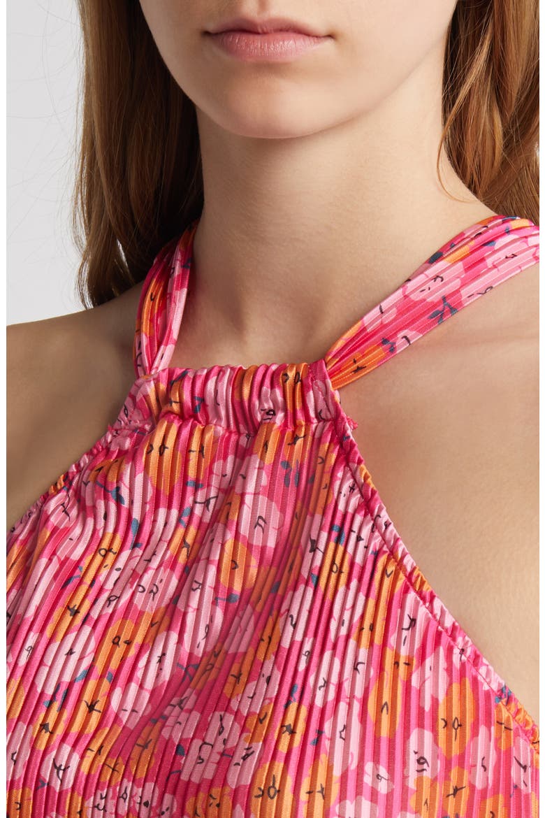 Melody Halter Neck Plissé Minidress, Alternate, color, HOT PINK