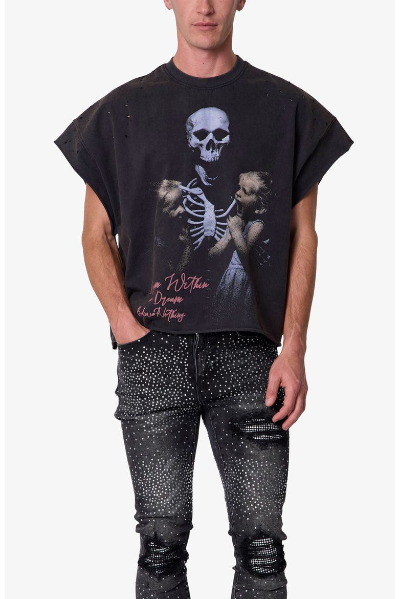 Dream Distressed Graphic Cutoff T-Shirt, Alternate, color, WASHED BLACK