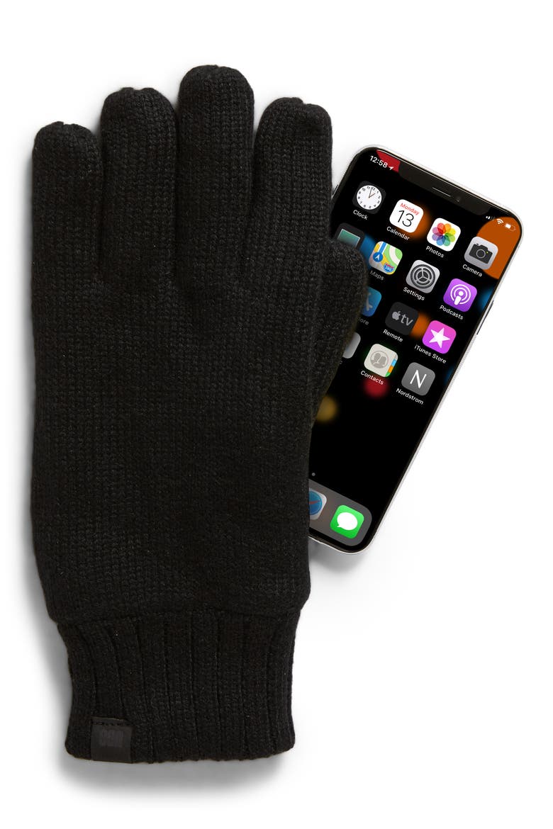 Fleece Lined Knit Gloves, Alternate, color, BLACK