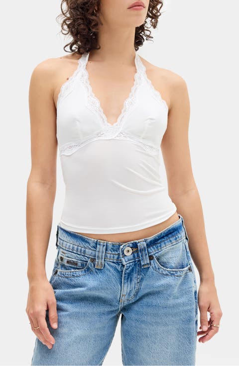 Je T'aime Lace Trim Halter Top